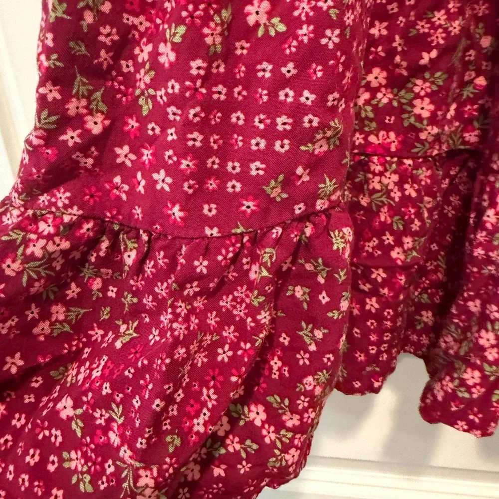 The Children's Place Raspberry Floral Short Sleeve Casual Dress - Sz 10/12